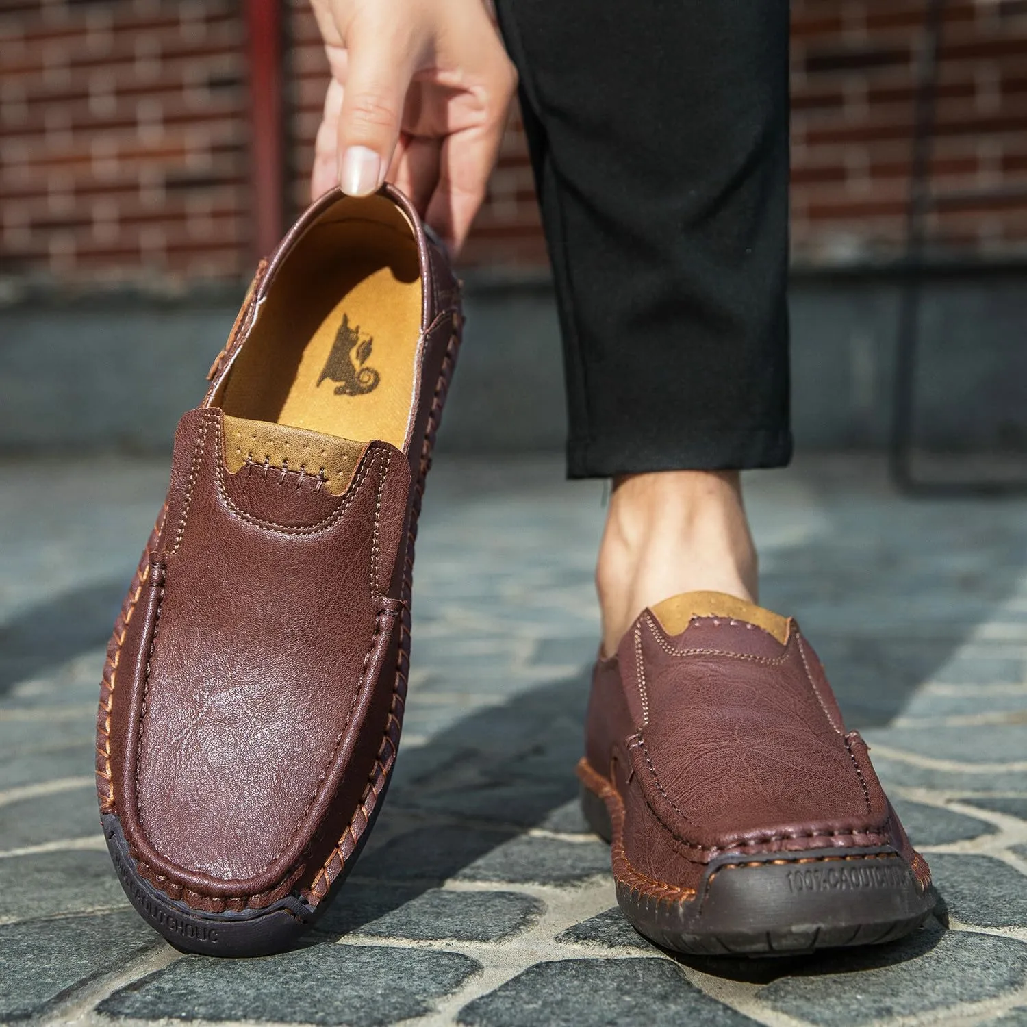 Men's Handmade Slip on Genuine Leather Loafers Soft Breathable Driving Shoes