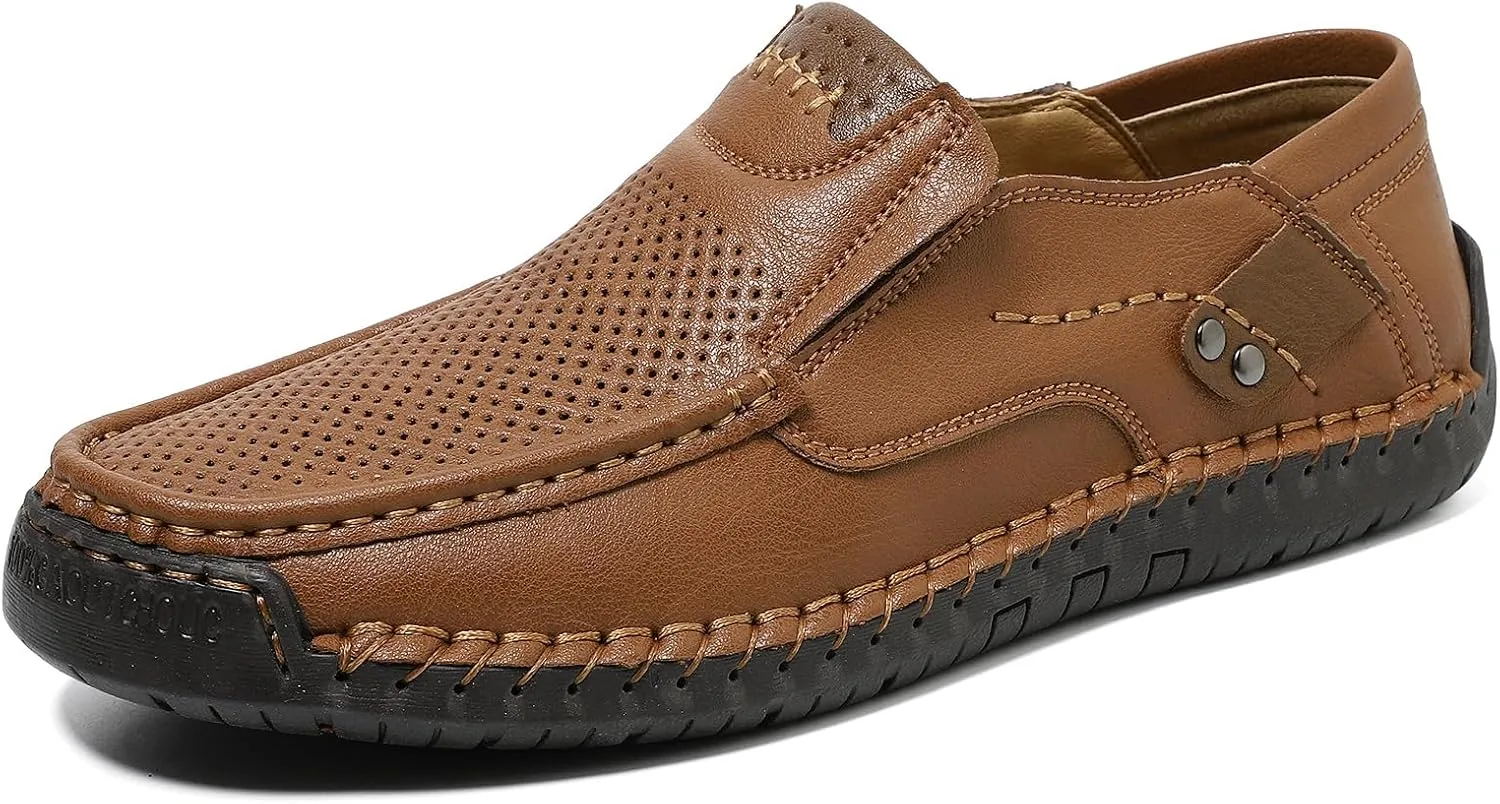 Men's Handmade Slip on Genuine Leather Loafers Soft Breathable Driving Shoes