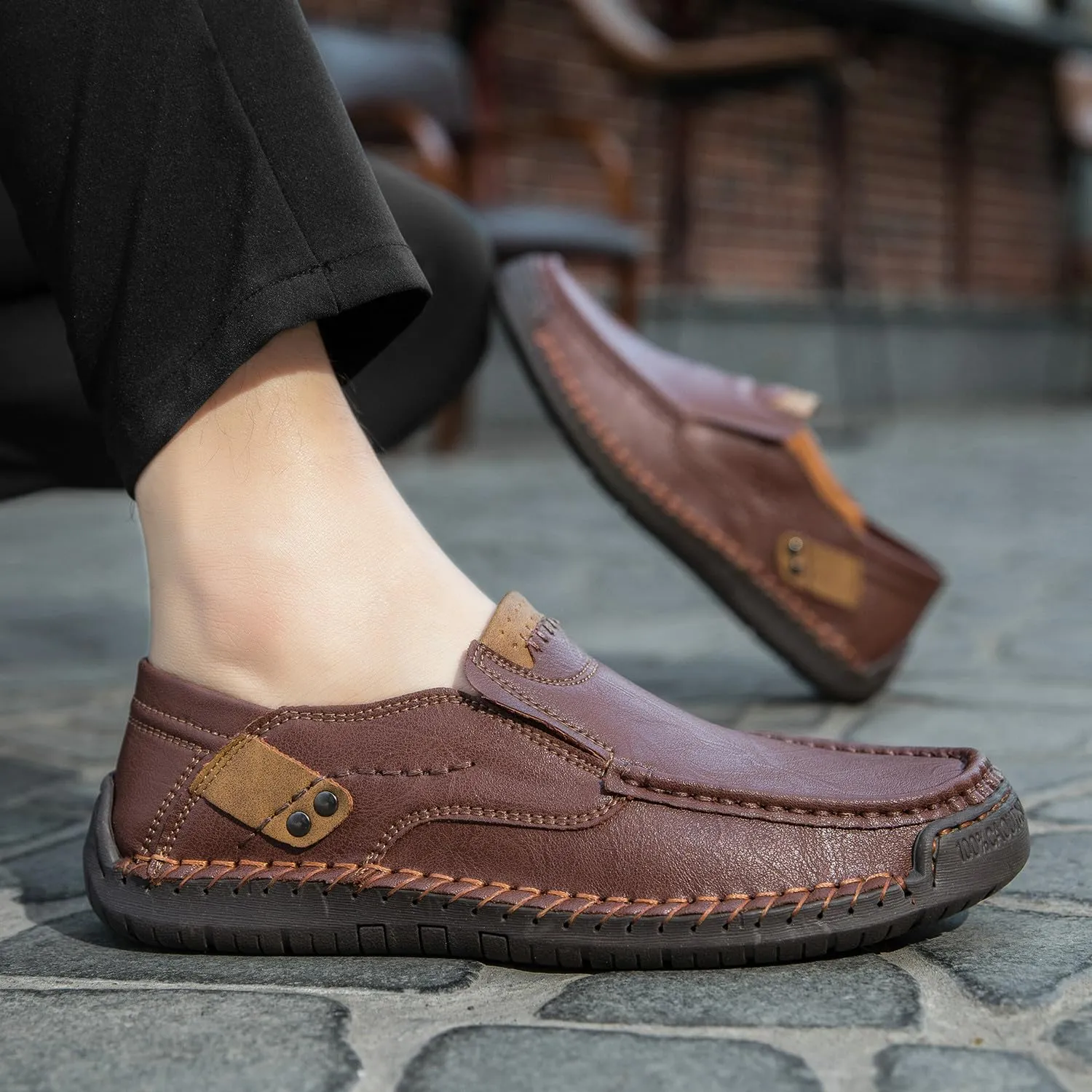 Men's Handmade Slip on Genuine Leather Loafers Soft Breathable Driving Shoes