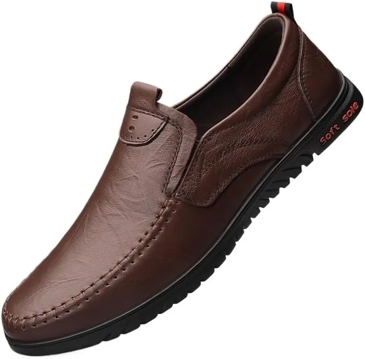 Men's Leather Loafers Casual Slip Ons Soft Penny Loafers Walking Driving Boat Shoes