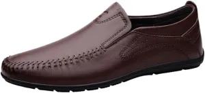 Mens Loafers Round Toe Leather Loafer Shoes Slip Resistant Flat Heel Lightweight Walking Casual Slip-ons