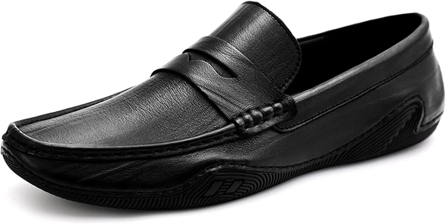 Mens Loafers Shoe Light Weight Slip On Penny Loafers Leather Anti-Slip Flat Heel Comfortable Fashion Slip-ons
