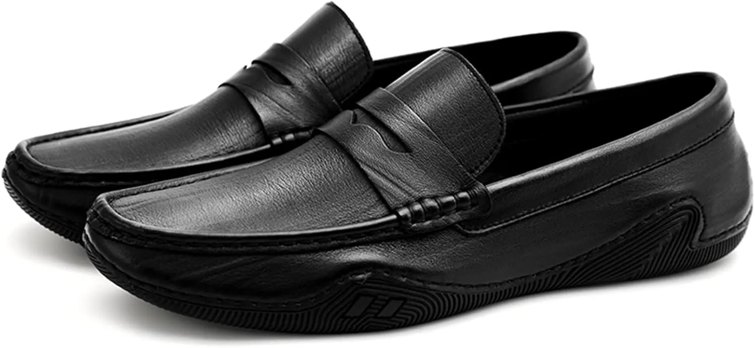 Mens Loafers Shoe Light Weight Slip On Penny Loafers Leather Anti-Slip Flat Heel Comfortable Fashion Slip-ons