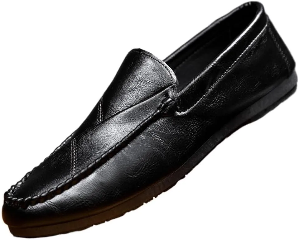 Mens Loafers Shoe Round Toe Solid Color Faux Leather Flat Heel Lightweight Comfortable Prom Slip-ons