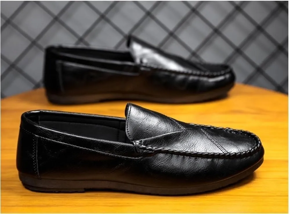 Mens Loafers Shoe Round Toe Solid Color Faux Leather Flat Heel Lightweight Comfortable Prom Slip-ons