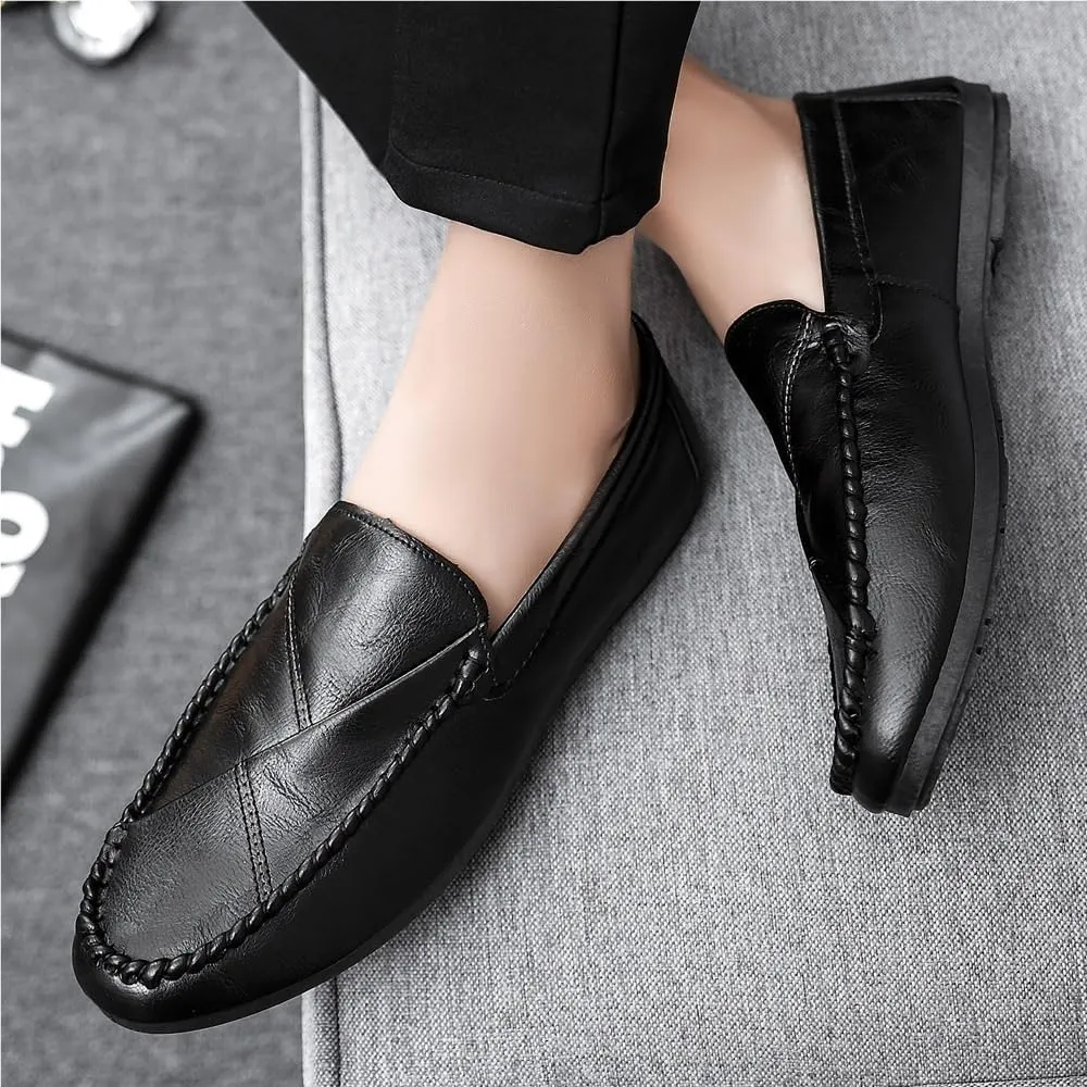 Mens Loafers Shoe Round Toe Solid Color Faux Leather Flat Heel Lightweight Comfortable Prom Slip-ons