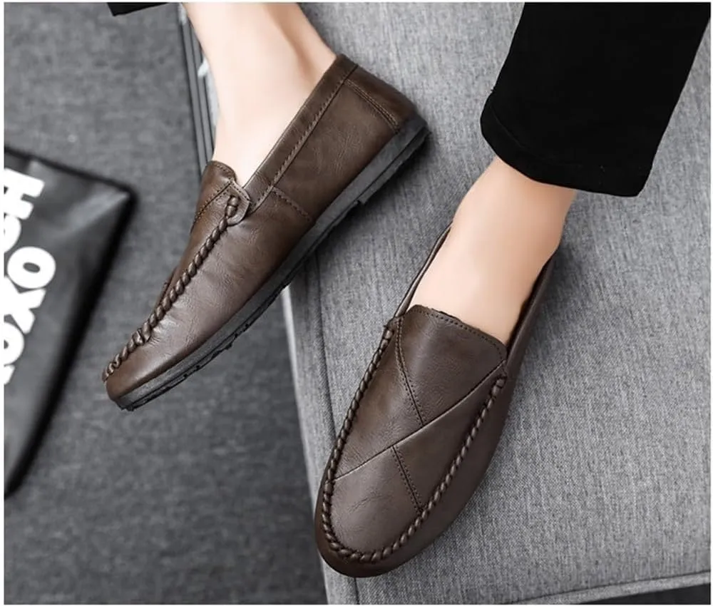 Mens Loafers Shoe Round Toe Solid Color Faux Leather Flat Heel Lightweight Comfortable Prom Slip-ons
