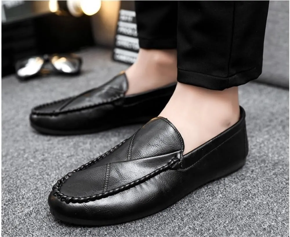 Mens Loafers Shoe Round Toe Solid Color Faux Leather Flat Heel Lightweight Comfortable Prom Slip-ons