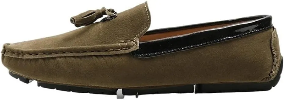 Mens Loafers Shoe Round Toe Vegan Suede Leather Driving Loafers with Tassel Lightweight Comfortable Flat Heel Outdoor Slip-ons