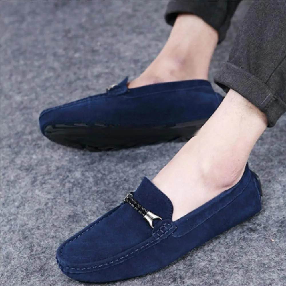 Mens Loafers Shoe Square Toe Nubuck Leather Driving Moccasins Loafers Anti-Slip Flat Heel Comfortable Outdoor Slip-ons