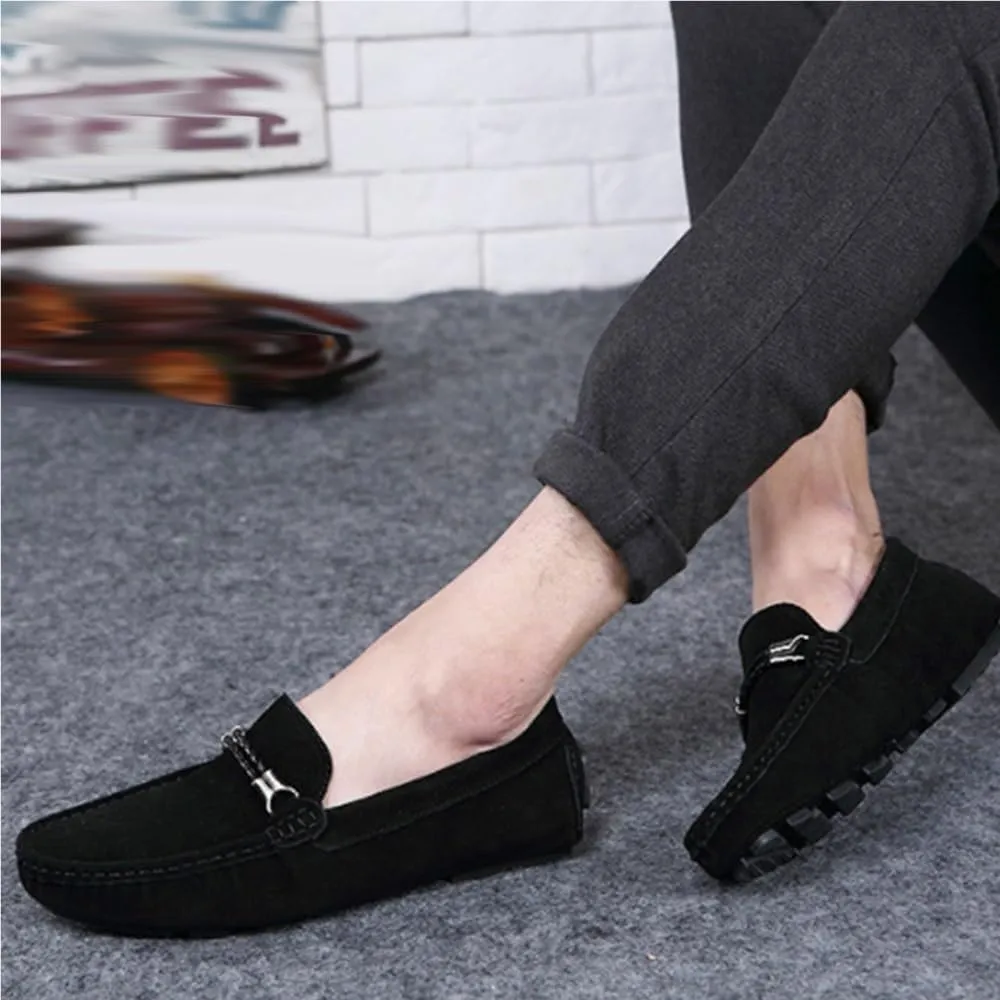 Mens Loafers Shoe Square Toe Nubuck Leather Driving Moccasins Loafers Anti-Slip Flat Heel Comfortable Outdoor Slip-ons