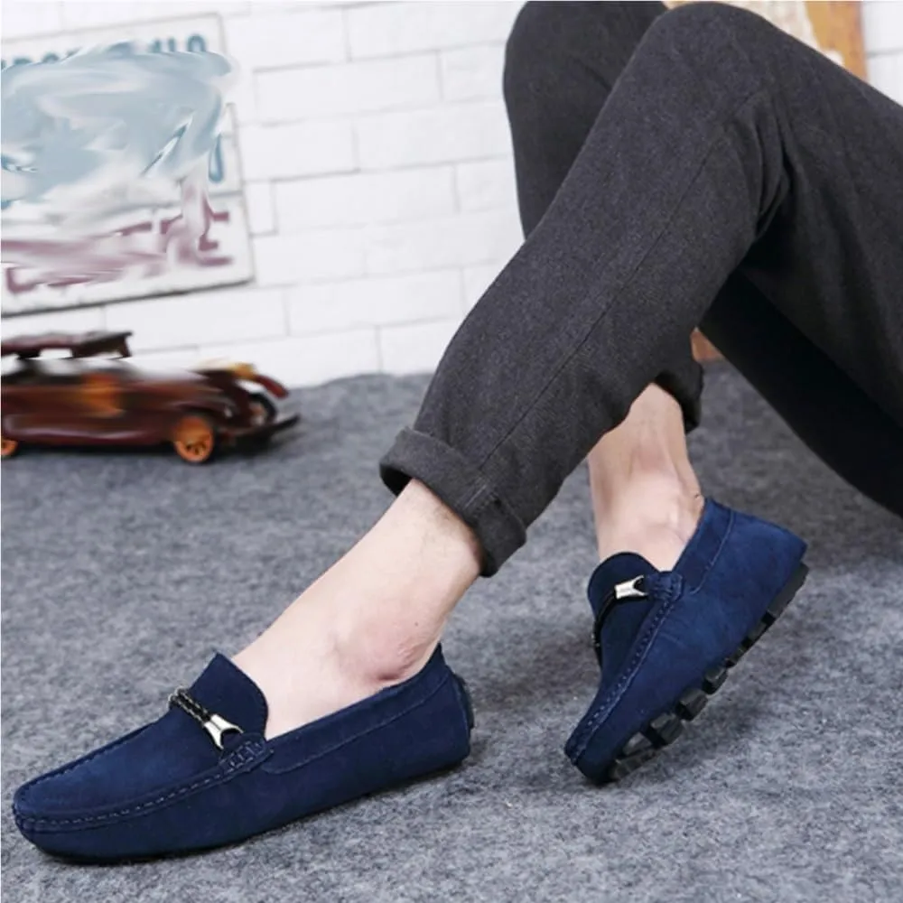 Mens Loafers Shoe Suede Vamp Round Toe Driving Moccasins Shoes Flat Heel Comfortable Slip Resistant Outdoor Wedding Slip-ons
