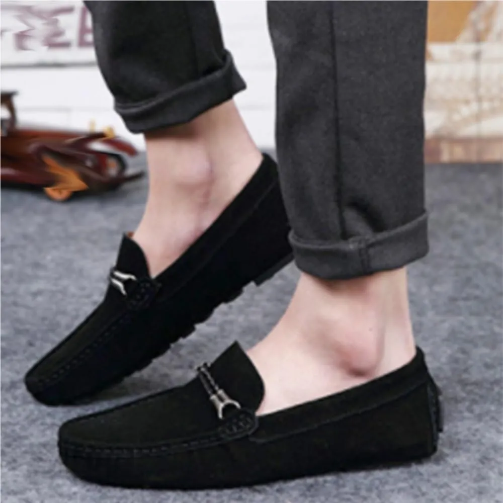 Mens Loafers Shoe Suede Vamp Round Toe Driving Moccasins Shoes Flat Heel Comfortable Slip Resistant Outdoor Wedding Slip-ons
