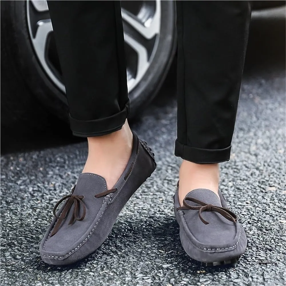 Men's Loafers Square Toe Suede Vamp Driving Boat Shoes Flexible Lightweight Flat Heel Classic Slip-ons