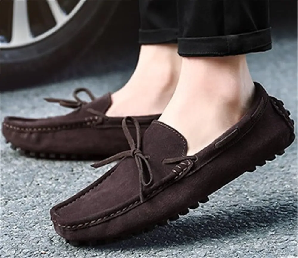 Men's Loafers Square Toe Suede Vamp Driving Boat Shoes Flexible Lightweight Flat Heel Classic Slip-ons