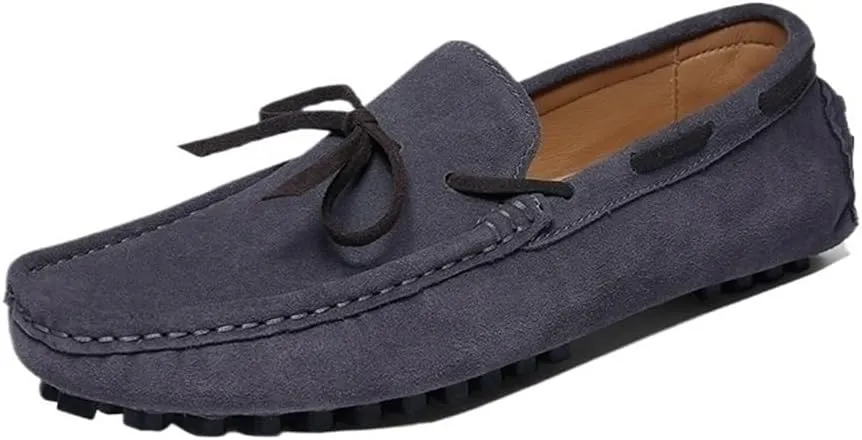 Men's Loafers Square Toe Suede Vamp Driving Boat Shoes Flexible Lightweight Flat Heel Classic Slip-ons