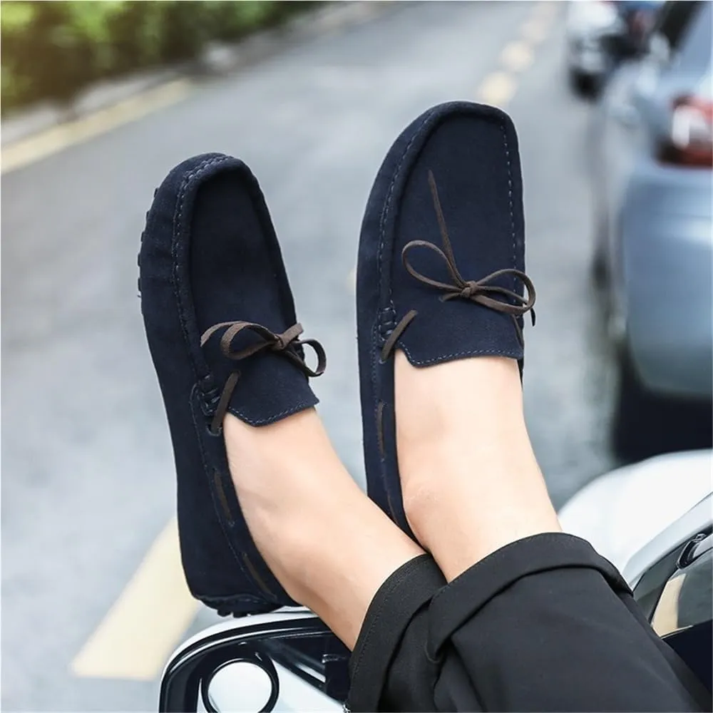 Men's Loafers Square Toe Suede Vamp Driving Boat Shoes Flexible Lightweight Flat Heel Classic Slip-ons