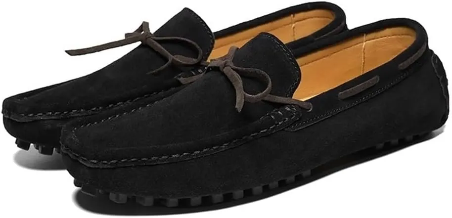 Men's Loafers Square Toe Suede Vamp Driving Boat Shoes Flexible Lightweight Flat Heel Classic Slip-ons