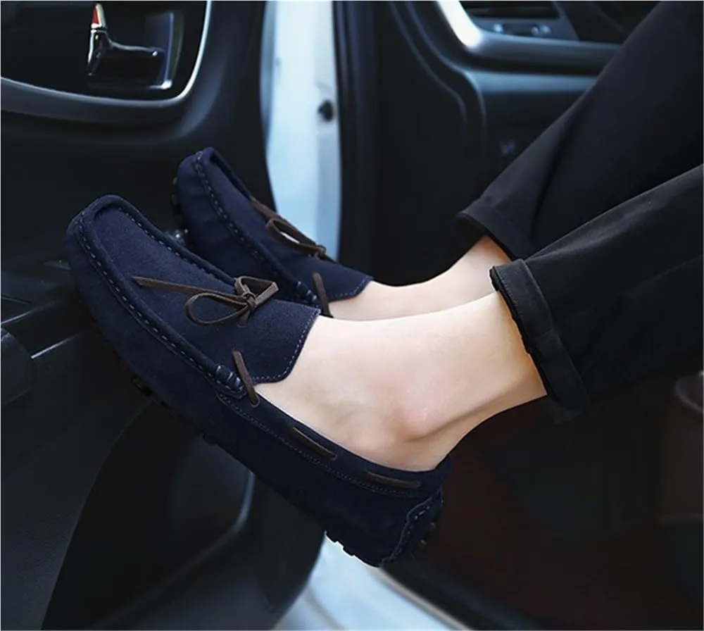 Men's Loafers Square Toe Suede Vamp Driving Boat Shoes Flexible Lightweight Flat Heel Classic Slip-ons