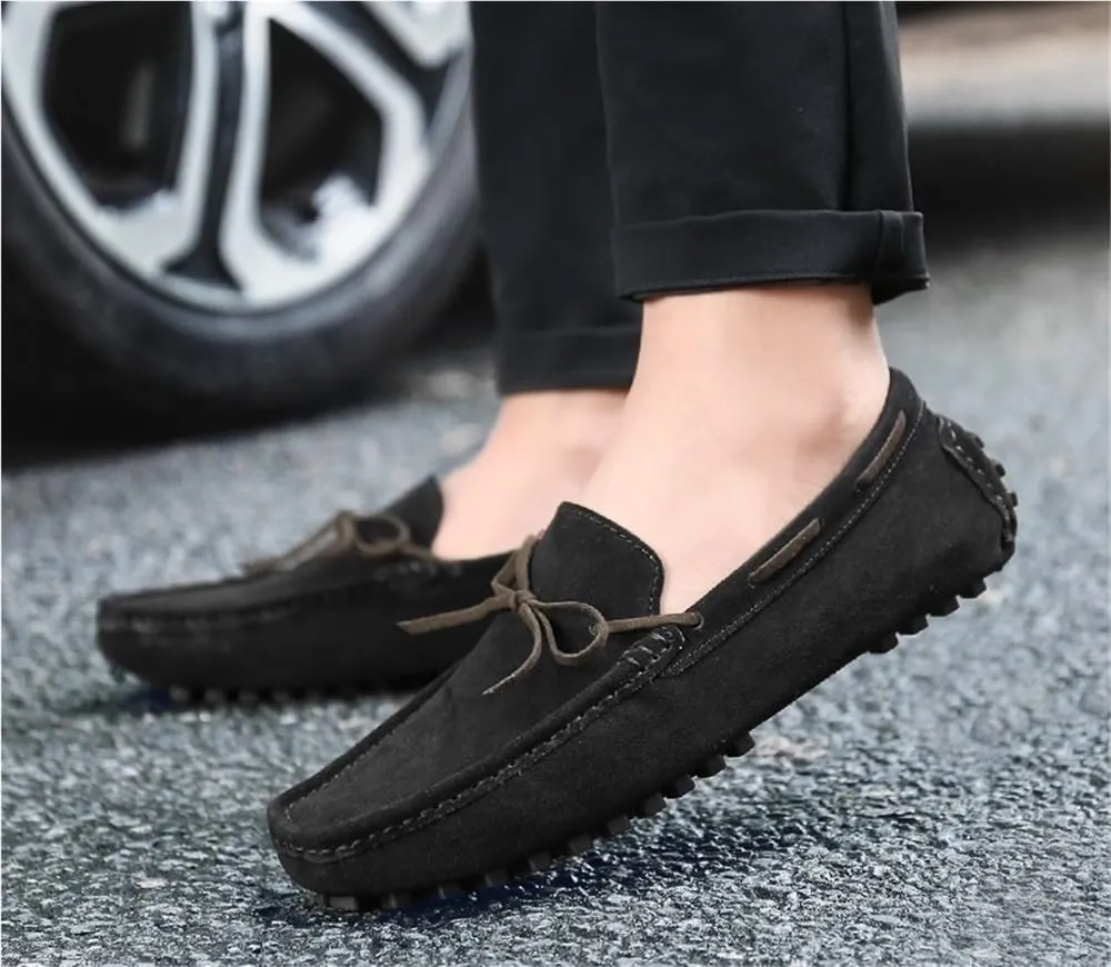 Men's Loafers Square Toe Suede Vamp Driving Boat Shoes Flexible Lightweight Flat Heel Classic Slip-ons