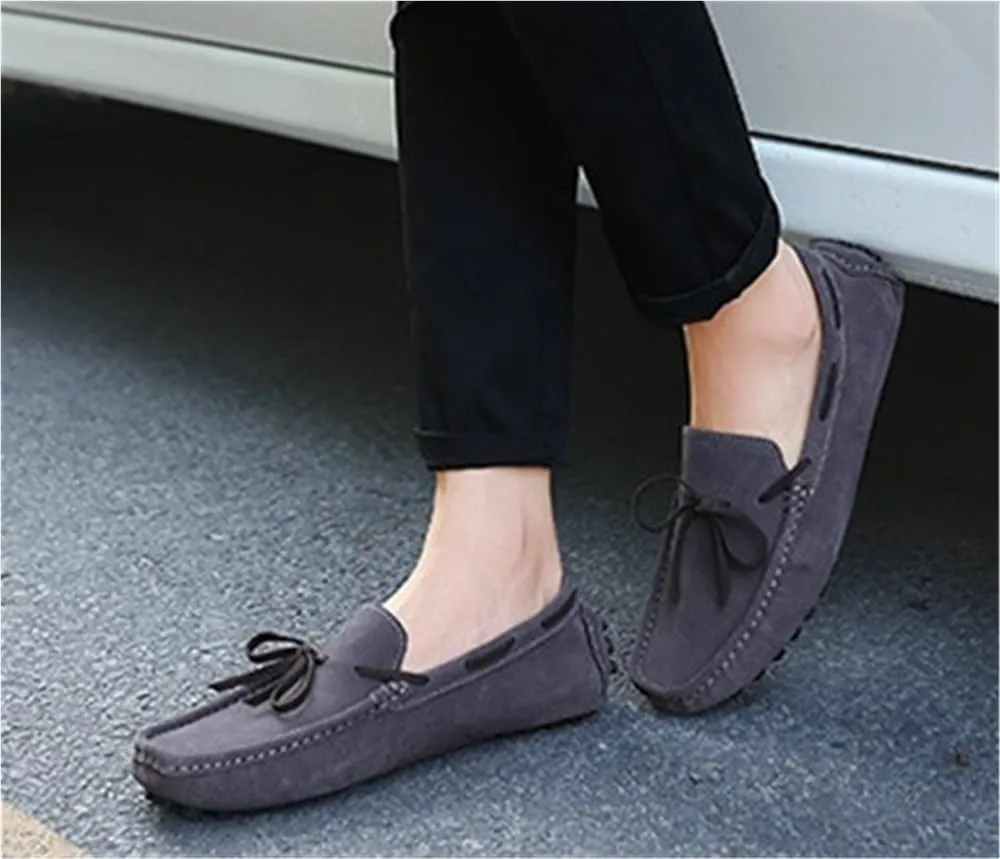 Men's Loafers Square Toe Suede Vamp Driving Boat Shoes Flexible Lightweight Flat Heel Classic Slip-ons