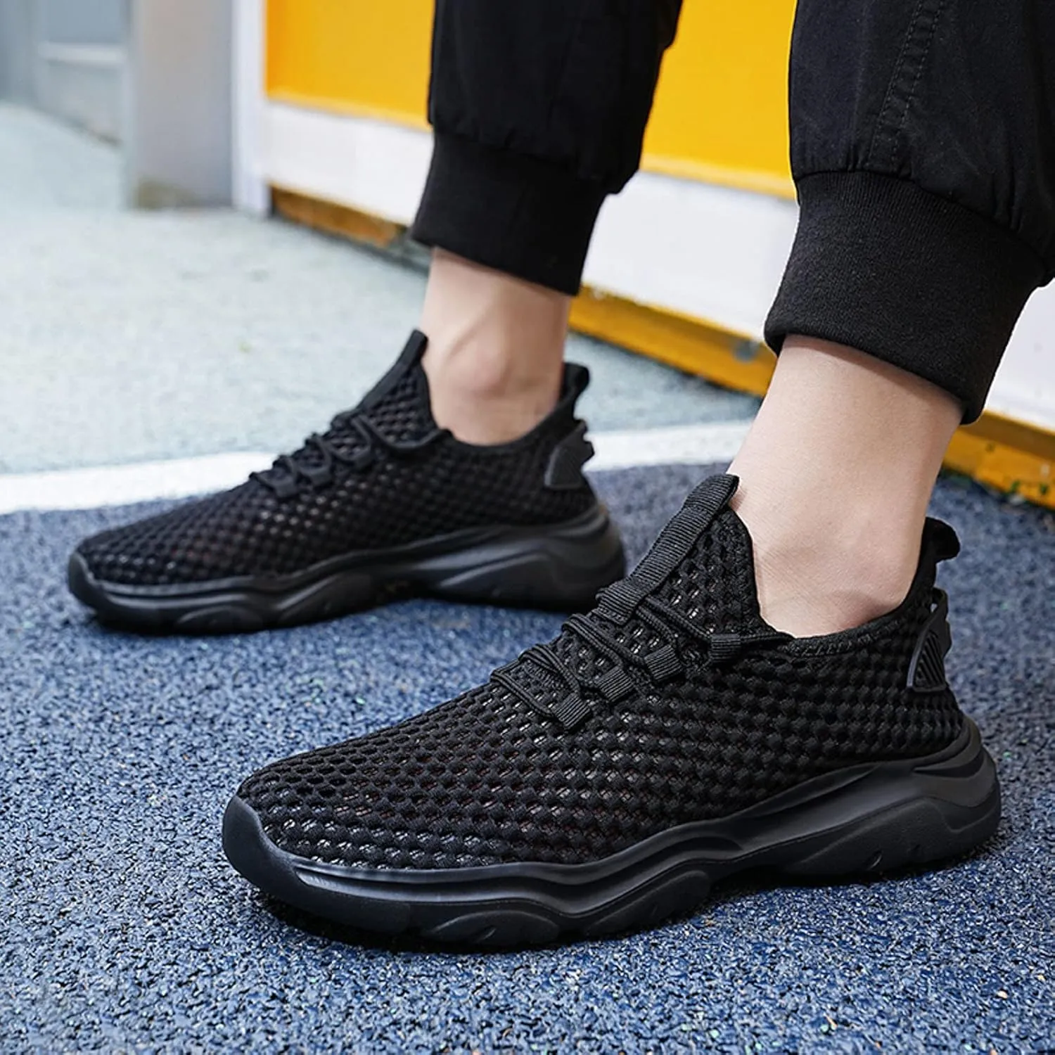 Mens Running Shoes Slip On Tennis Walking Non Slip Sneakers Workout Athletic Lightweight Casual Sport Shoe Ultra Breathable Summer Black Shoe with Arch Support for Men Daily Workout