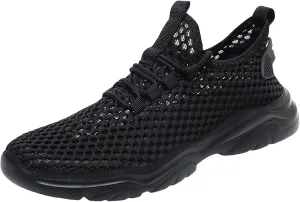 Mens Running Shoes Slip On Tennis Walking Non Slip Sneakers Workout Athletic Lightweight Casual Sport Shoe Ultra Breathable Summer Black Shoe with Arch Support for Men Daily Workout