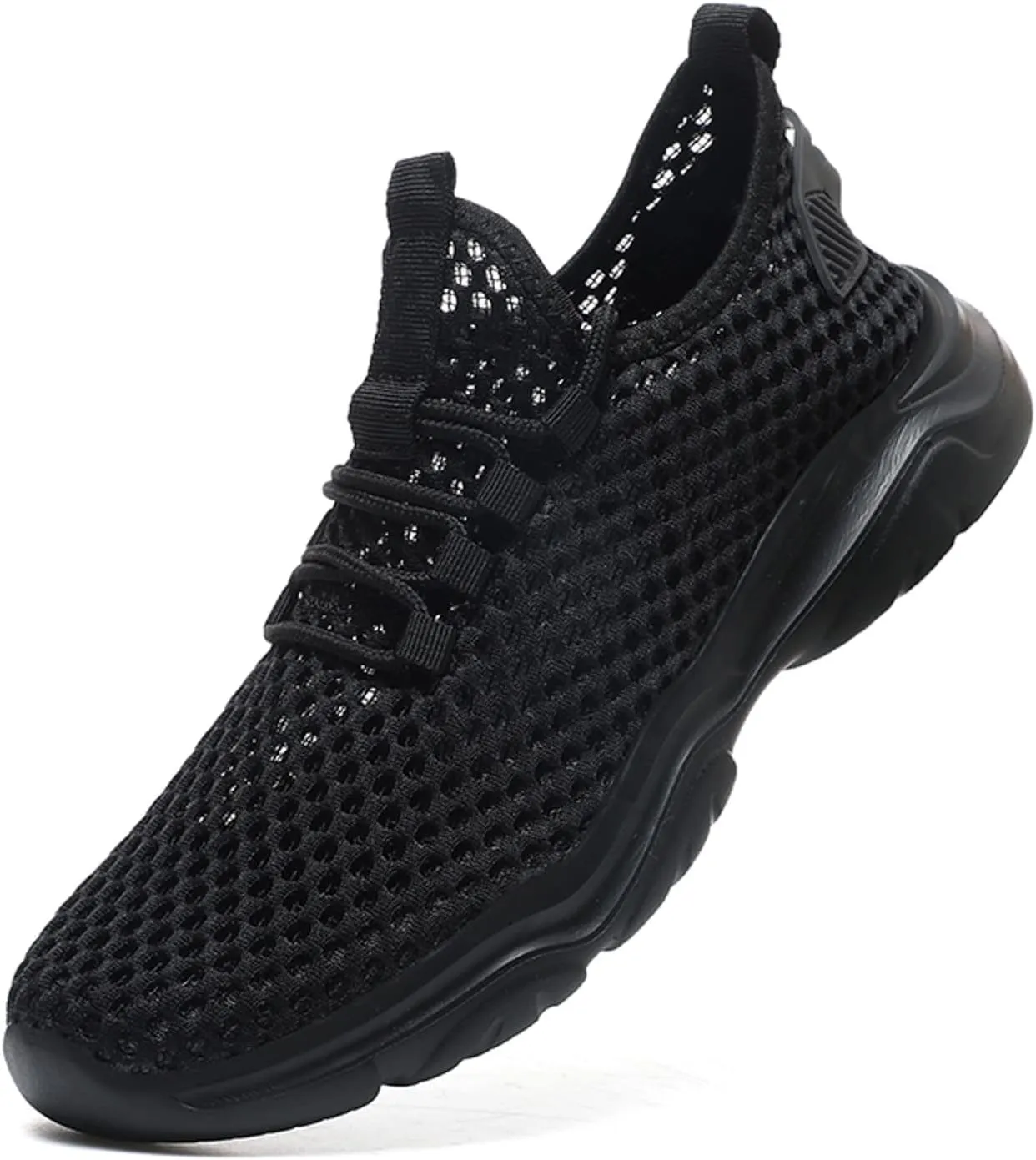 Mens Running Shoes Slip On Tennis Walking Non Slip Sneakers Workout Athletic Lightweight Casual Sport Shoe Ultra Breathable Summer Black Shoe with Arch Support for Men Daily Workout