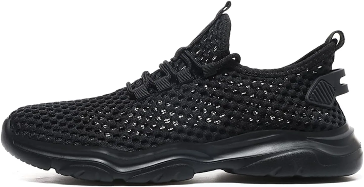 Mens Running Shoes Slip On Tennis Walking Non Slip Sneakers Workout Athletic Lightweight Casual Sport Shoe Ultra Breathable Summer Black Shoe with Arch Support for Men Daily Workout