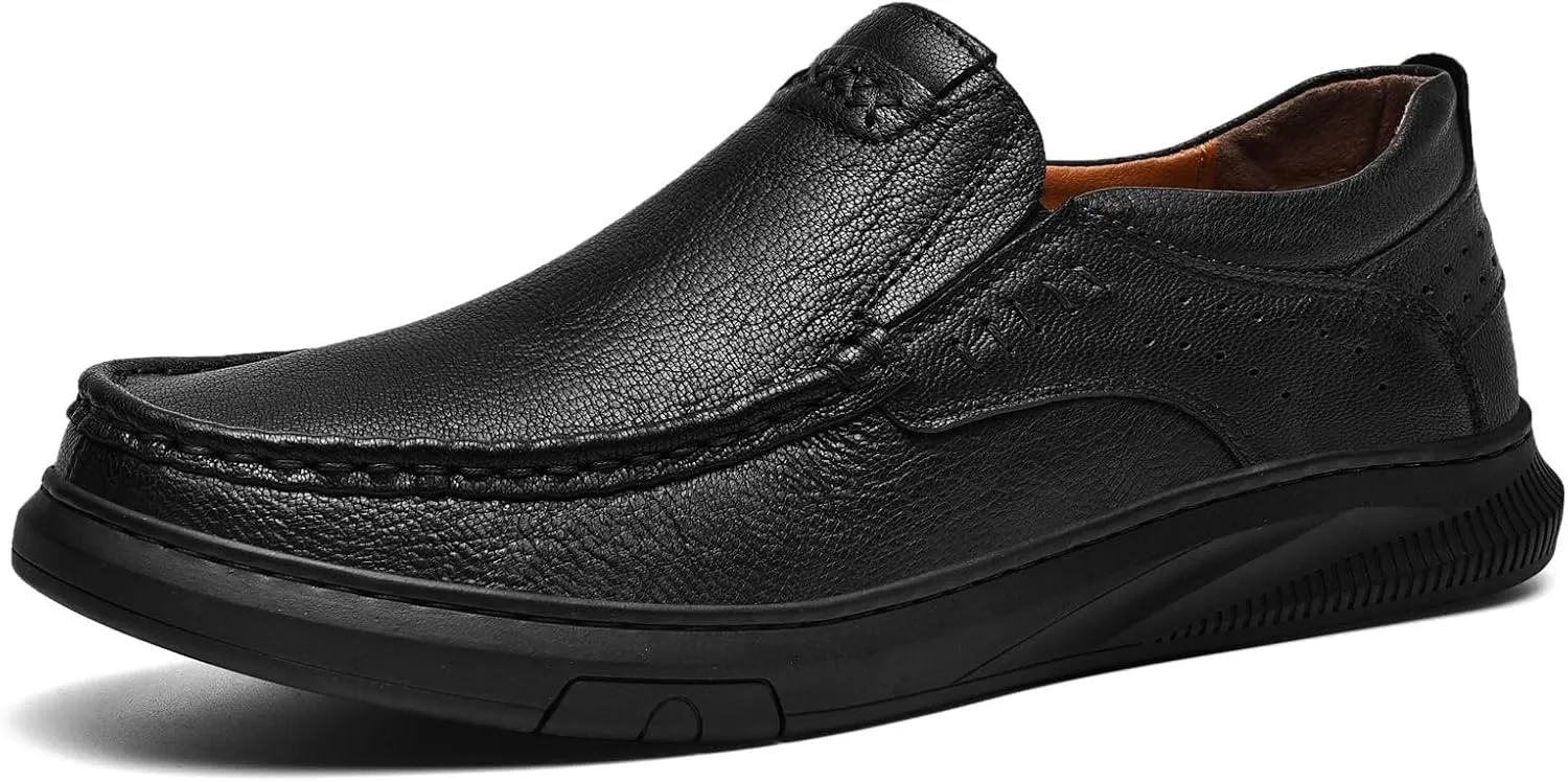 Mens Soft Walking Driving Shoes Genuine Leather Lightweight Breathable Casual Slip on Loafers