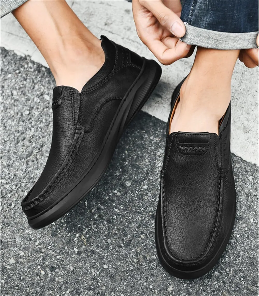 Mens Soft Walking Driving Shoes Genuine Leather Lightweight Breathable Casual Slip on Loafers