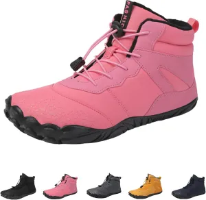 Men's Women's Winter Barefoot Hiking Boots, Slip On Warm Zero Drop Snow Boot, Wide Toe Box Ankle Booties, Minimalist Waterproof Shoes