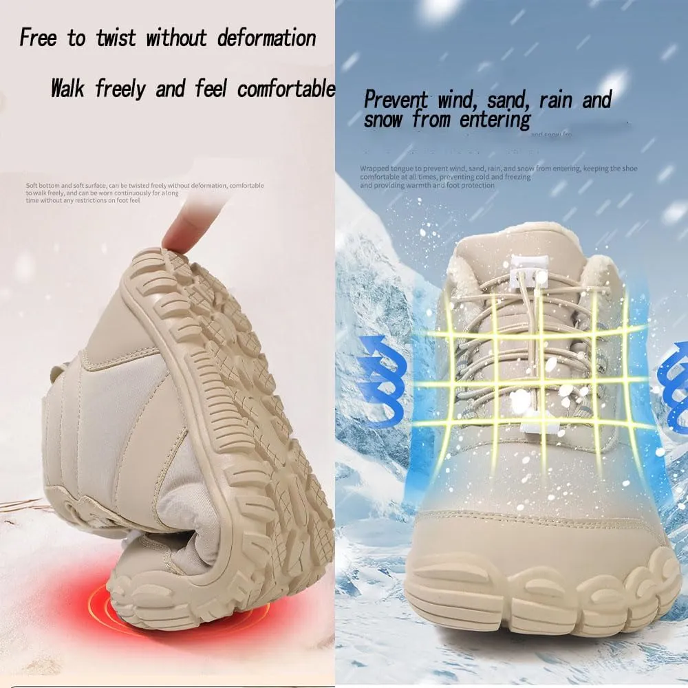 Men's Women's Winter Barefoot Hiking Boots, Slip On Warm Zero Drop Snow Boot, Wide Toe Box Ankle Booties, Minimalist Waterproof Shoes