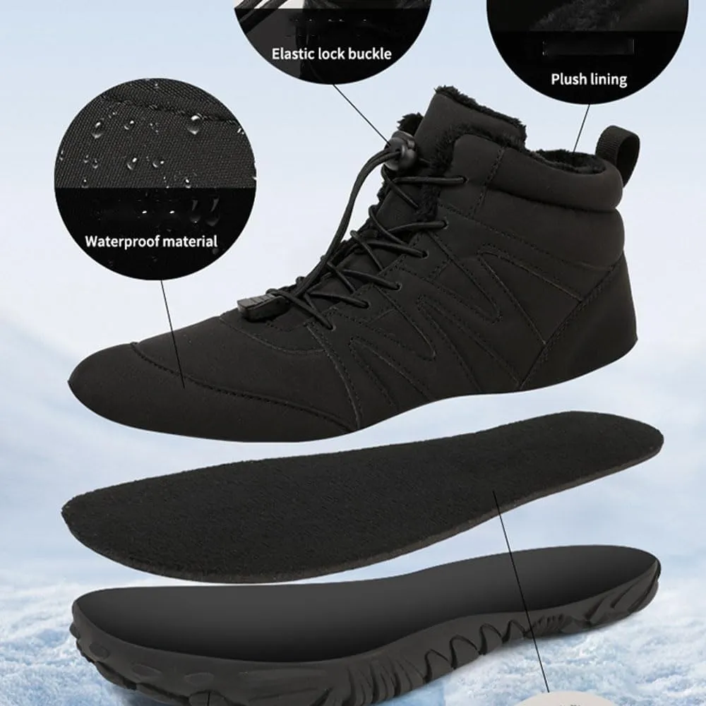 Men's Women's Winter Barefoot Hiking Boots, Slip On Warm Zero Drop Snow Boot, Wide Toe Box Ankle Booties, Minimalist Waterproof Shoes