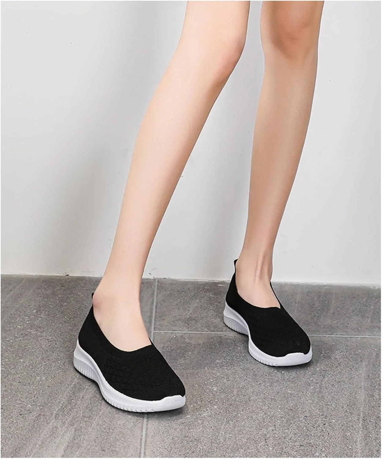Mmoneyake Walk Shoes for Women Woven Orthopedic Breathable Soft Shoes Knit Low Wedge Dressy Ballet Shoes Arch Support Walking Shoes Slip On Diabetic Foam Shoes Sneakers