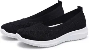 Mmoneyake Walk Shoes for Women Woven Orthopedic Breathable Soft Shoes Knit Low Wedge Dressy Ballet Shoes Arch Support Walking Shoes Slip On Diabetic Foam Shoes Sneakers