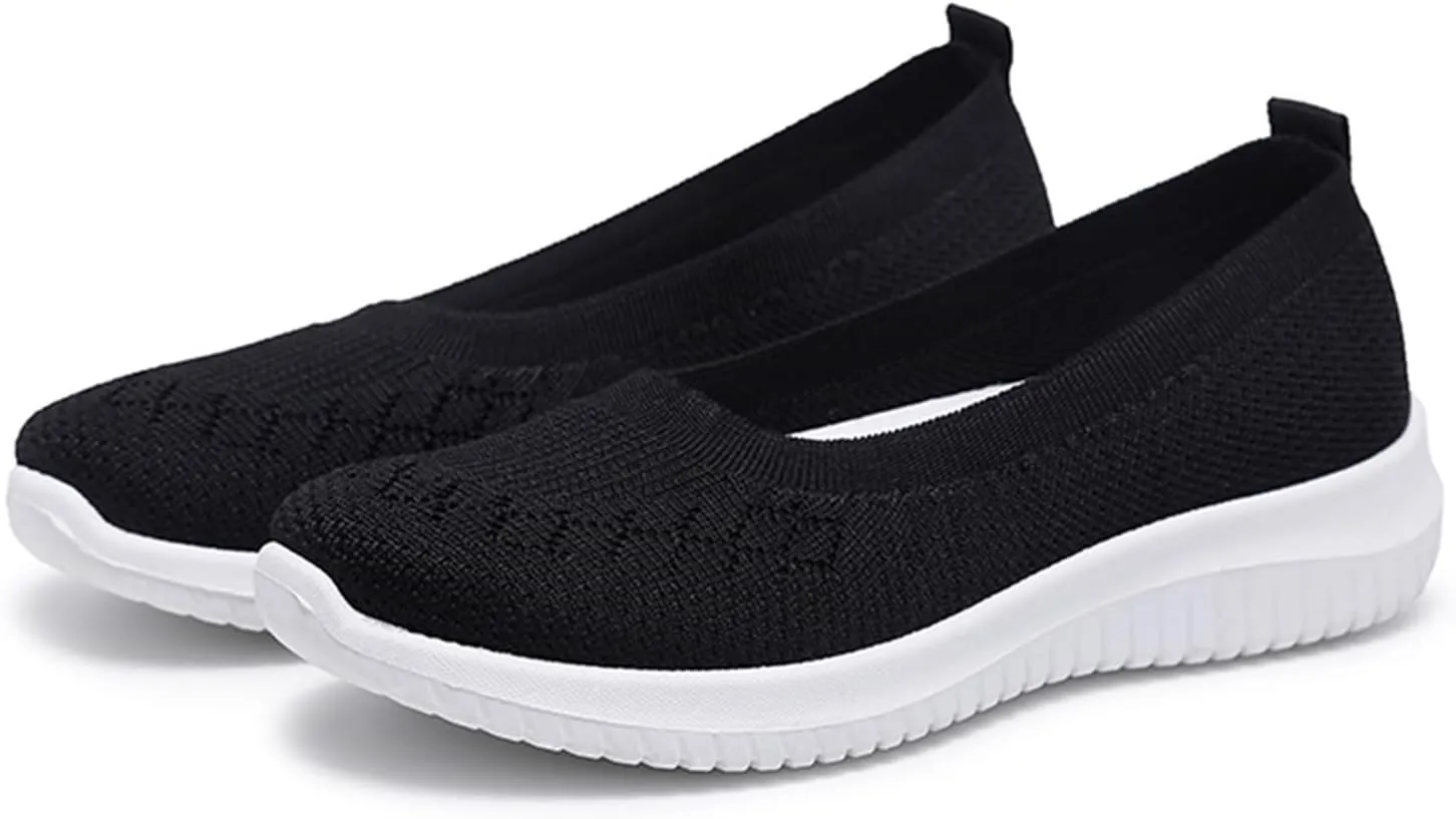 Mmoneyake Walk Shoes for Women Woven Orthopedic Breathable Soft Shoes Knit Low Wedge Dressy Ballet Shoes Arch Support Walking Shoes Slip On Diabetic Foam Shoes Sneakers