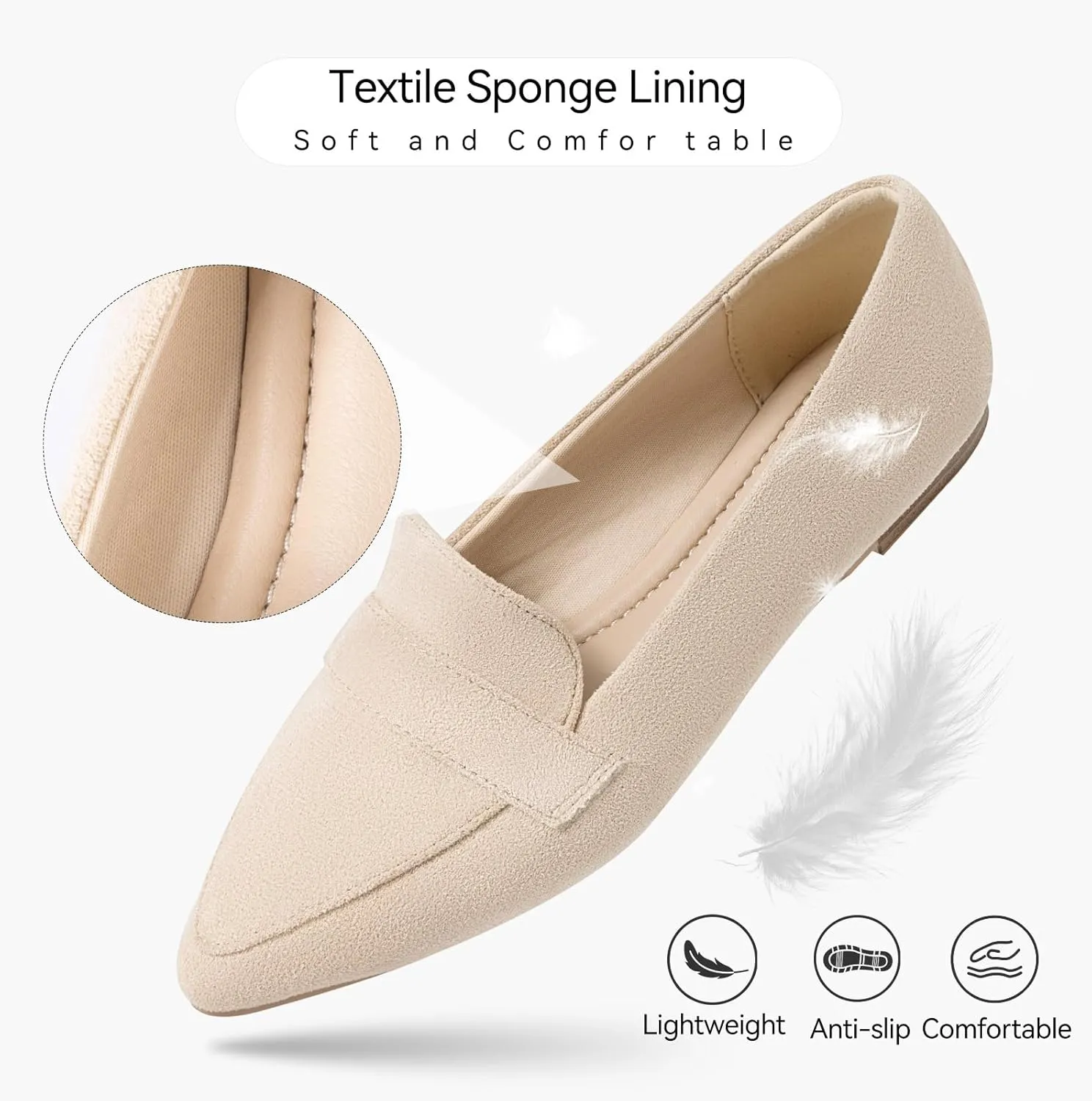 MUSSHOE Women's Flats, Comfortable Pointed Toe Flats for Women Soft Suede Women's Loafers & Slip-ons for Work Dating and Casual