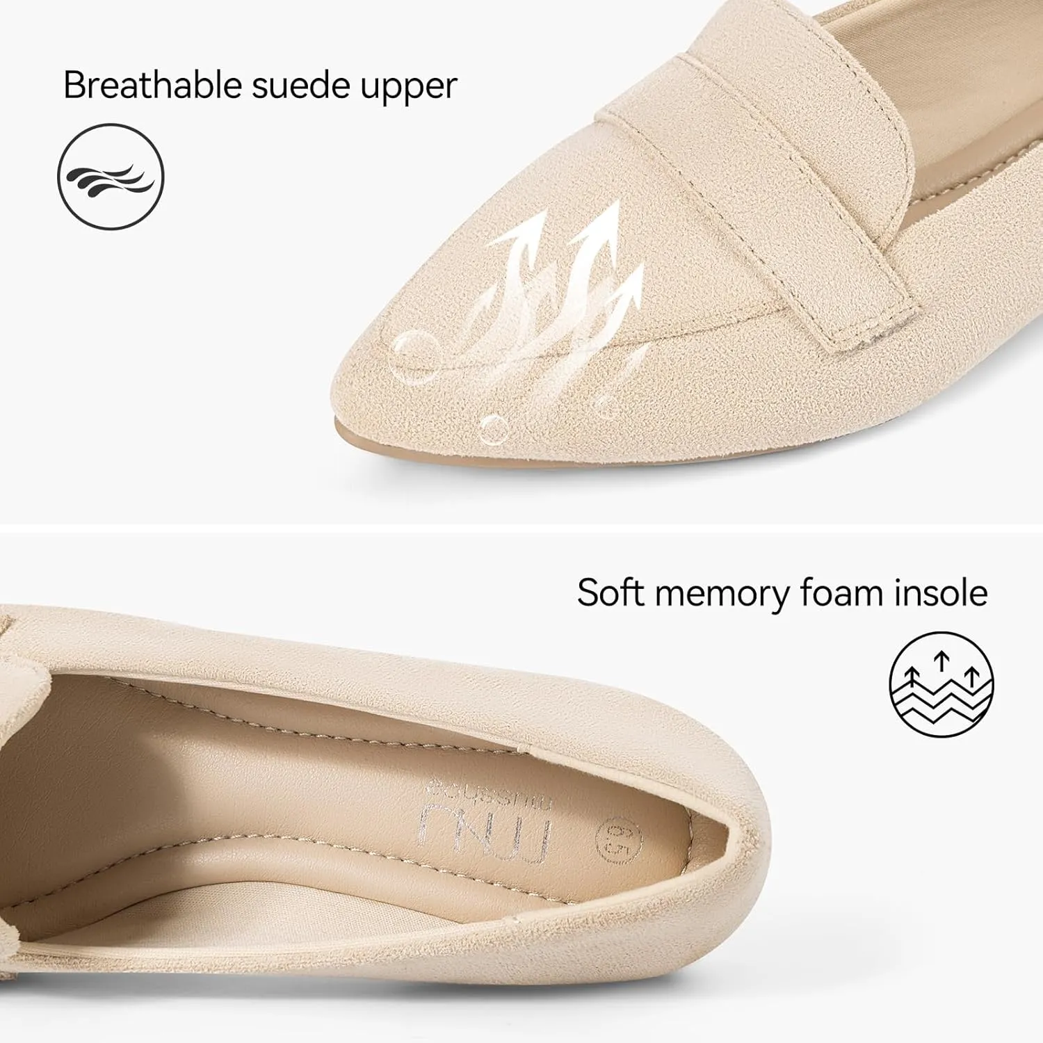 MUSSHOE Women's Flats, Comfortable Pointed Toe Flats for Women Soft Suede Women's Loafers & Slip-ons for Work Dating and Casual