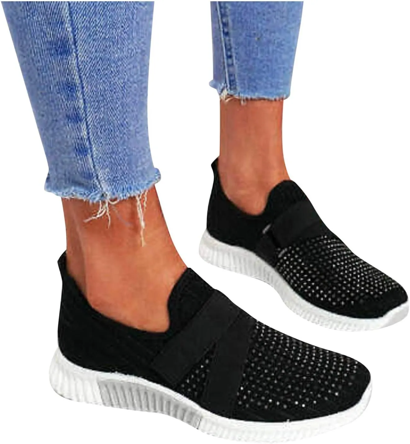 Nursing Shoes for Women Fashion Outdoor Breathable Slip-on Shoes Comfortable Versatile Rhinestone Sneakers