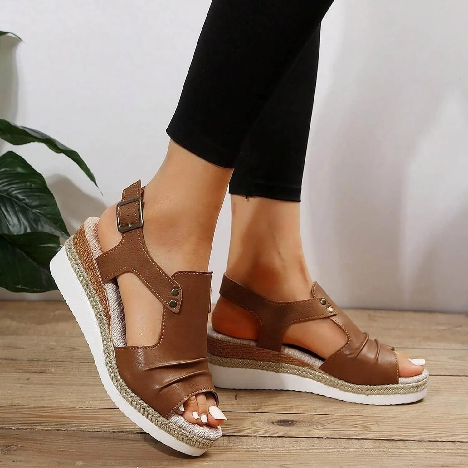 Orthopedic Platform Wedge Sandals for Women Summer Dressy 2025 Open Toe Ankle Strap Espadrilles Sandals Beach Sandals