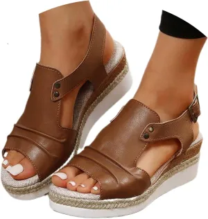 Orthopedic Platform Wedge Sandals for Women Summer Dressy 2025 Open Toe Ankle Strap Espadrilles Sandals Beach Sandals