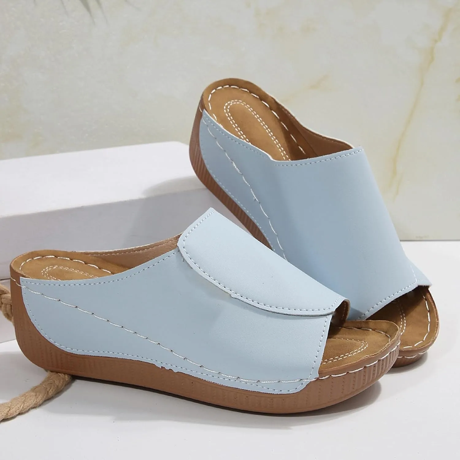 Orthopedic Sandals for Women 2025 Comfortable Arch Support Slides Womens Wedge Sandals Shoes Breathable Summer Leather Slip on Women All Day Walking Casual Sandal