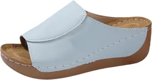 Orthopedic Sandals for Women 2025 Comfortable Arch Support Slides Womens Wedge Sandals Shoes Breathable Summer Leather Slip on Women All Day Walking Casual Sandal