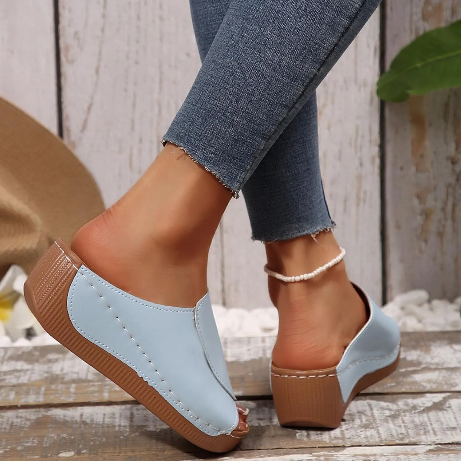 Orthopedic Sandals for Women 2025 Comfortable Arch Support Slides Womens Wedge Sandals Shoes Breathable Summer Leather Slip on Women All Day Walking Casual Sandal