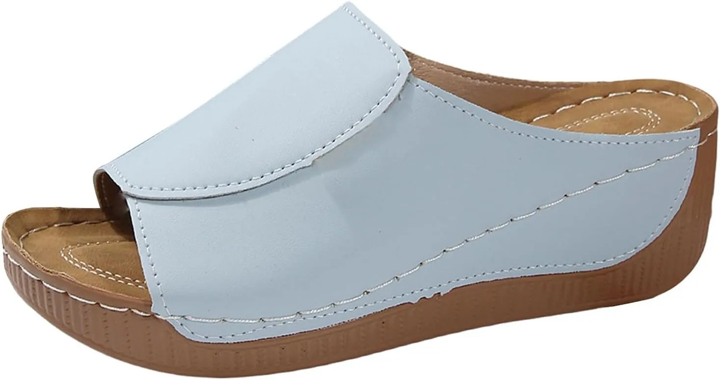 Orthopedic Sandals for Women 2025 Comfortable Arch Support Slides Womens Wedge Sandals Shoes Breathable Summer Leather Slip on Women All Day Walking Casual Sandal