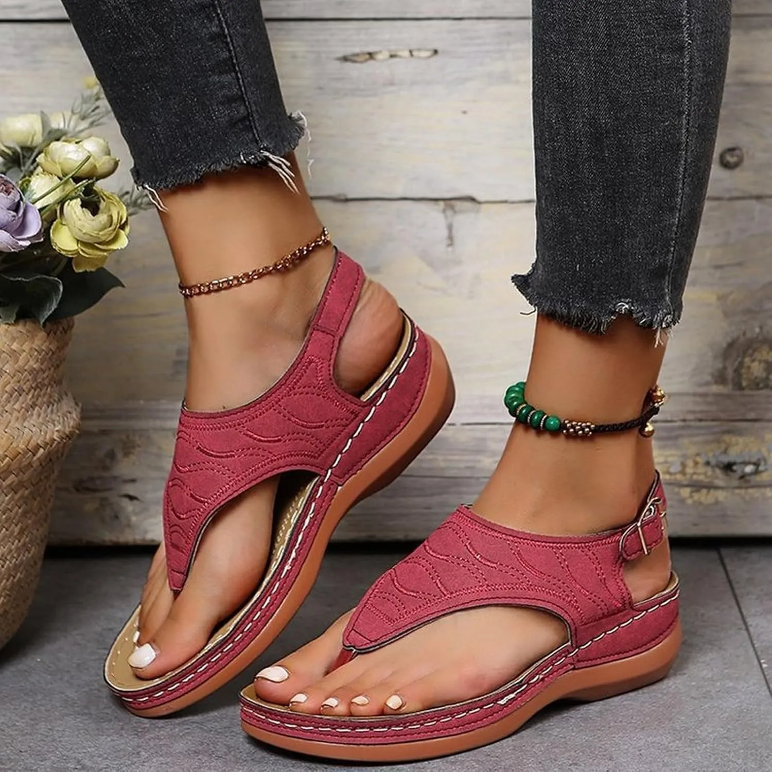 Orthopedic Sandals for Women Comfortable Walking Summer Sandals with Arch Support Wedge Sandals 2025 Flip Flops Sandals Platform Dressy Slip on Thong Shoes Fashion Beach Dress Vacation