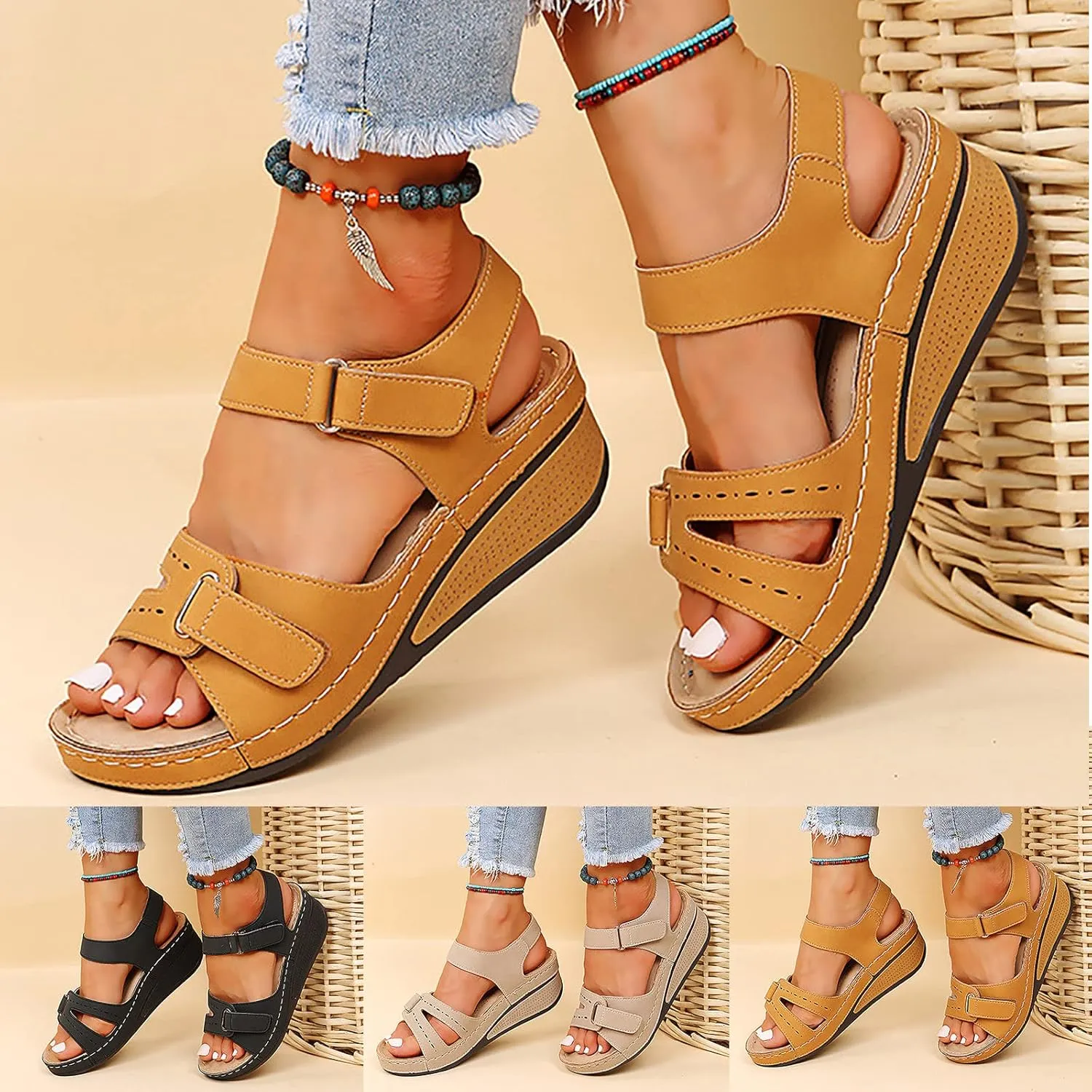 Orthopedic Sandals for Women Dressy Summer Comfortable Walking Sandals with Arch Support Platform Wedge Slides Sandals Shoes