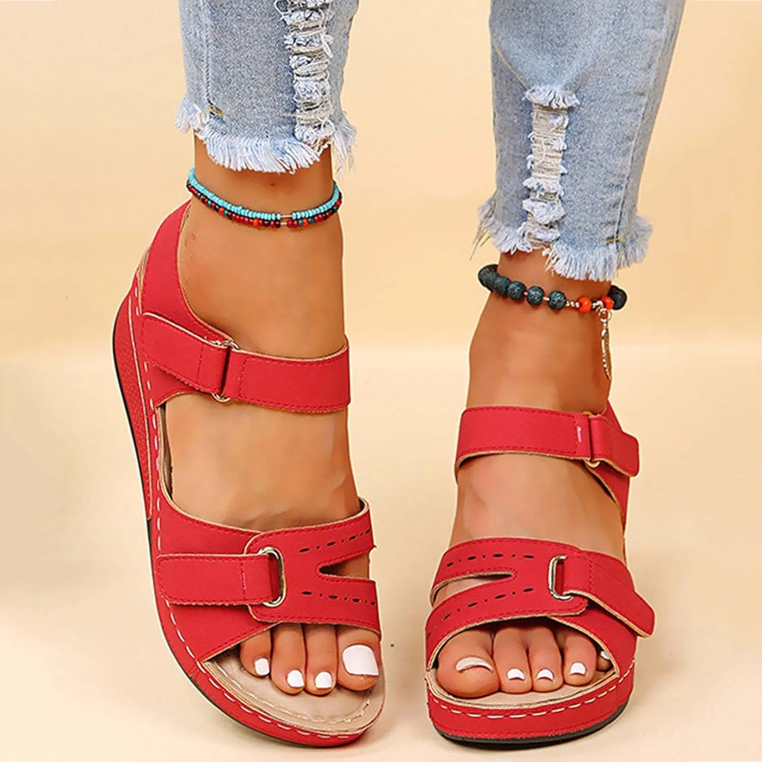 Orthopedic Sandals for Women Dressy Summer Comfortable Walking Sandals with Arch Support Platform Wedge Slides Sandals Shoes