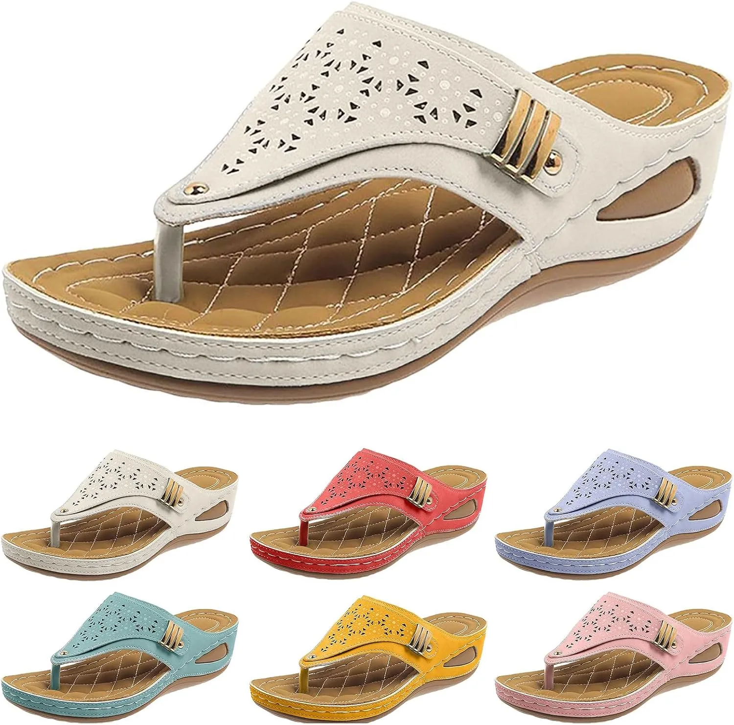 Orthopedic Sandals for Women,Women Orthotic Wedge Sandal,Breathable Mesh Hollow Sports Sandal,Comfortable Walking Shoes Anti-Slip Arch Support Wedges Sandals Summer Beach Shoes